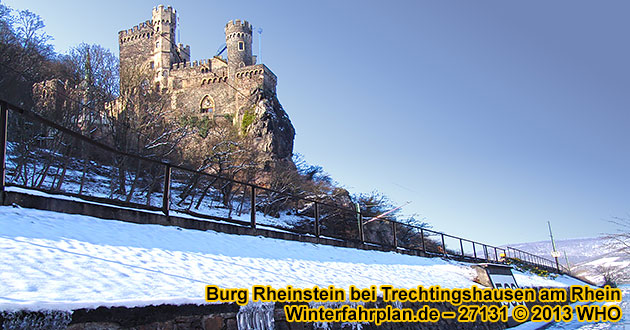 Burg Rheinstein bei Trechtingshausen am Rhein im Winter